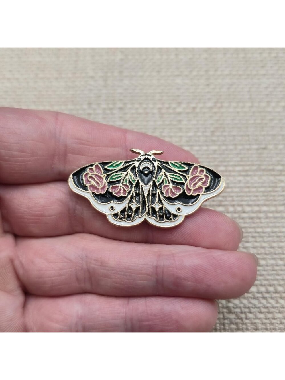 Floral Moon Moth Enamel Pin - Celestial Rose Botanical Insect Brooch A8944